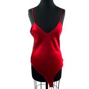 Vintage TREESHA Vibrant Red Silk BodySuit Womens Classic Teddi Tank L Large NEW